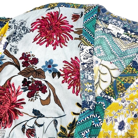Umgee Floral Print Sage Mixed Patchwork Boho Top - Picture 15 of 16